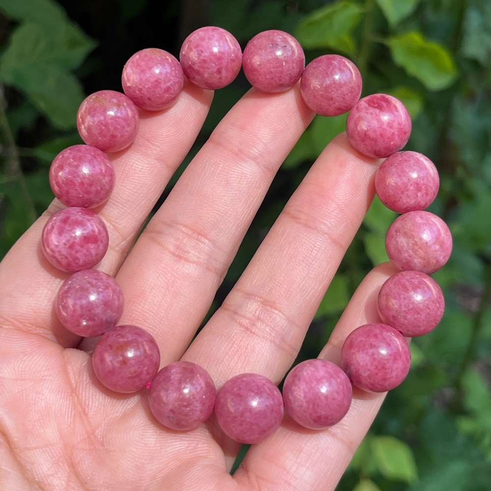 12.5mm stretchable‎ pink rhodonite bracelet